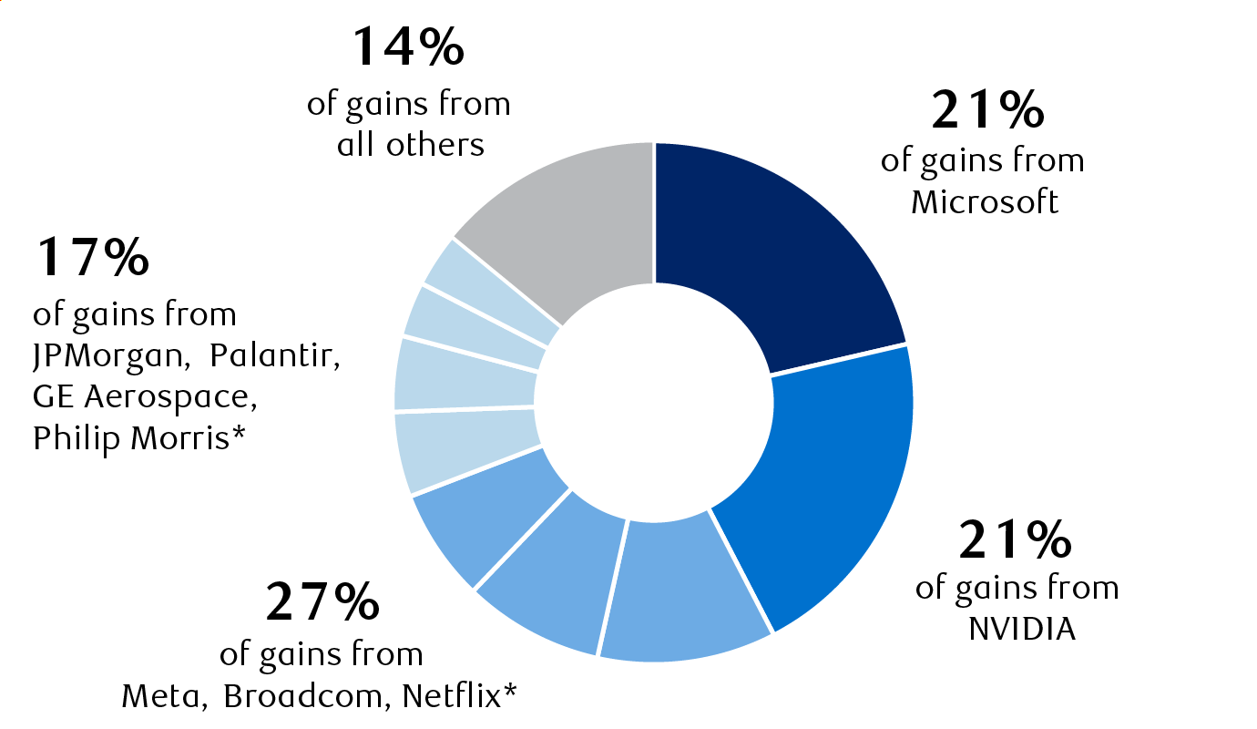 Percentage contribution to the S&P 500’s 6.2% total return in the
      first half of 2025