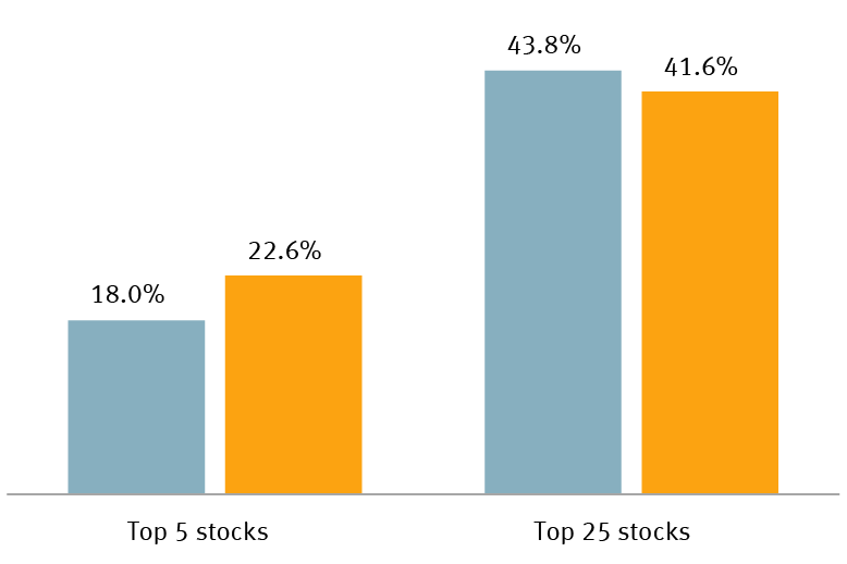 Percentage of market capitalization (weight) in the S&P 500 chart