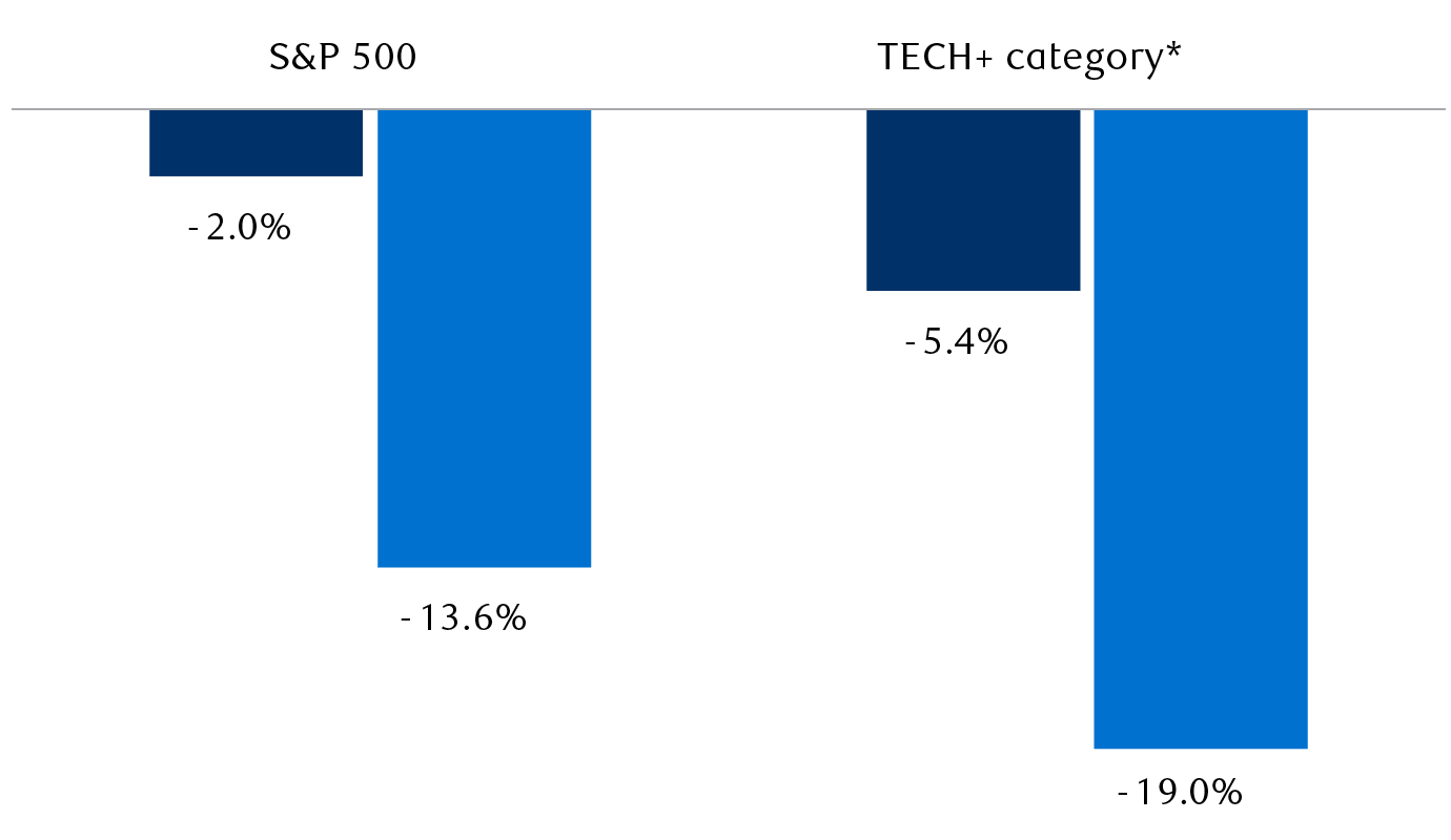 Price return in January 2022 of low and high valuation stocks based on price-to-earnings ratios (P/E)