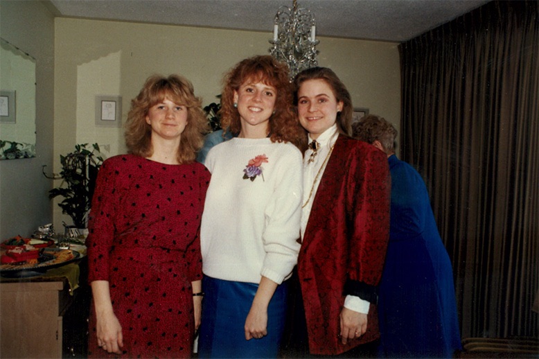 1989 wedding shower featuring deborah fisk on the left, dawneen boyle in the centre and yvonne lowcock on the right