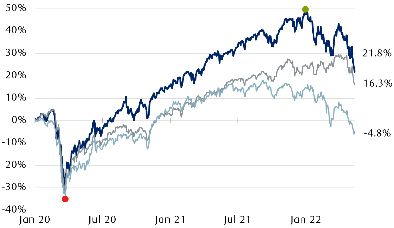 Performance of select equity indexes since January 2020