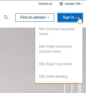 Screenshot of www.rbcwealthmanagement.com sign in button