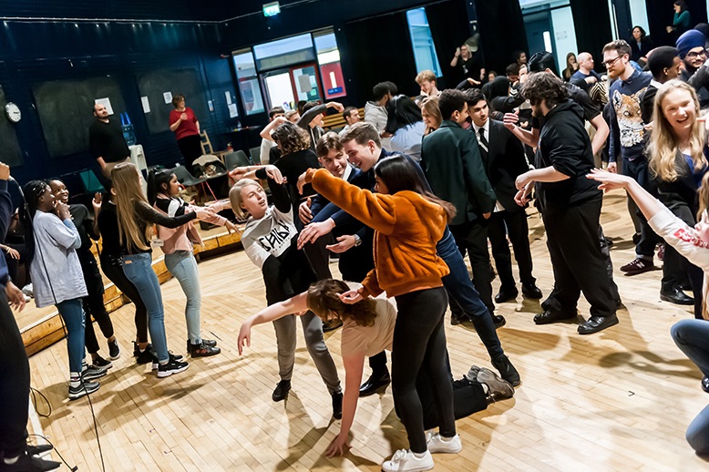 group of students attend the old vic theatre