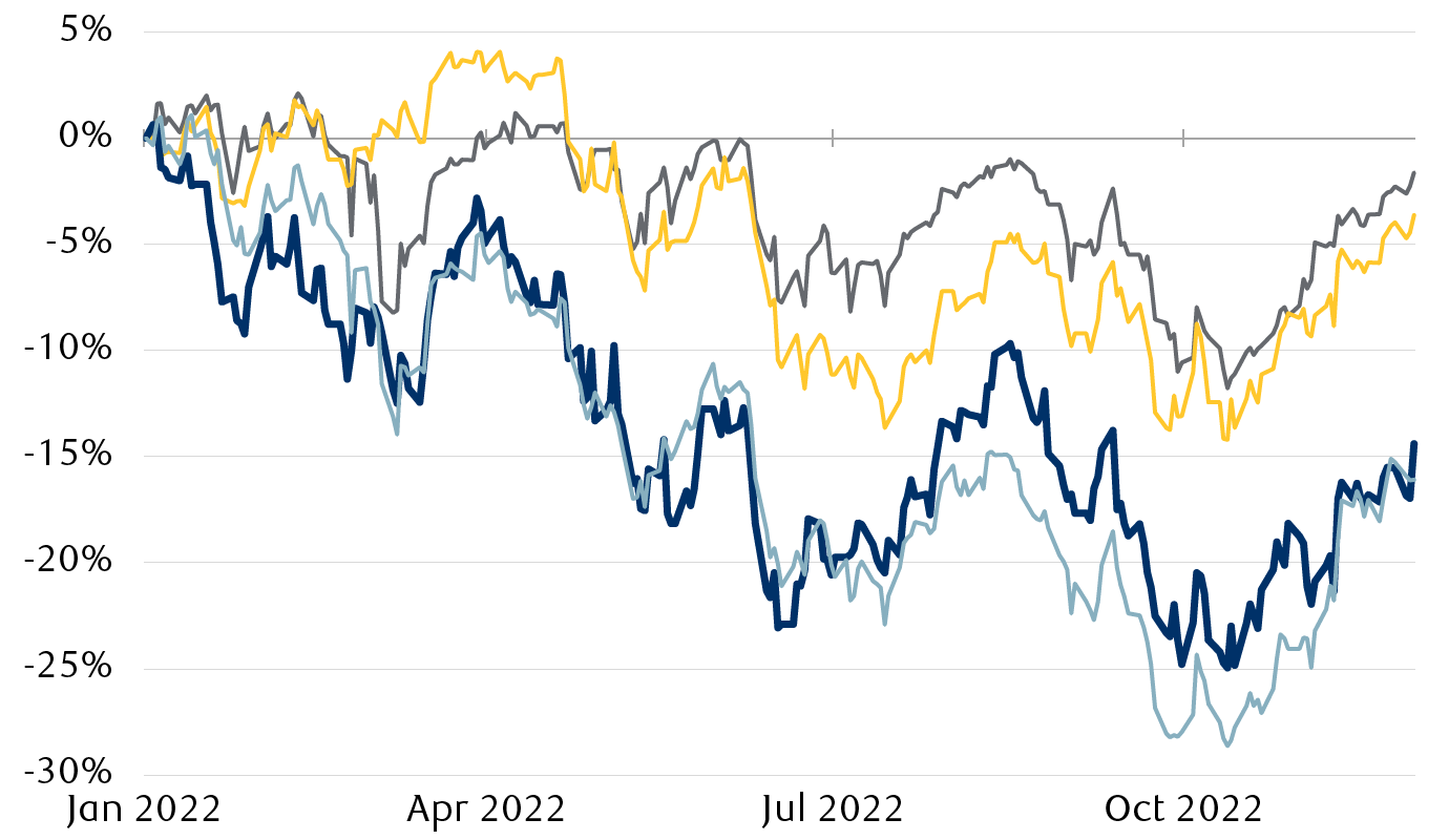 Path of select developed market equity indexes