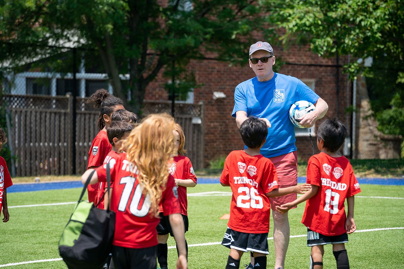 Photo of young soccer players listening to coach.