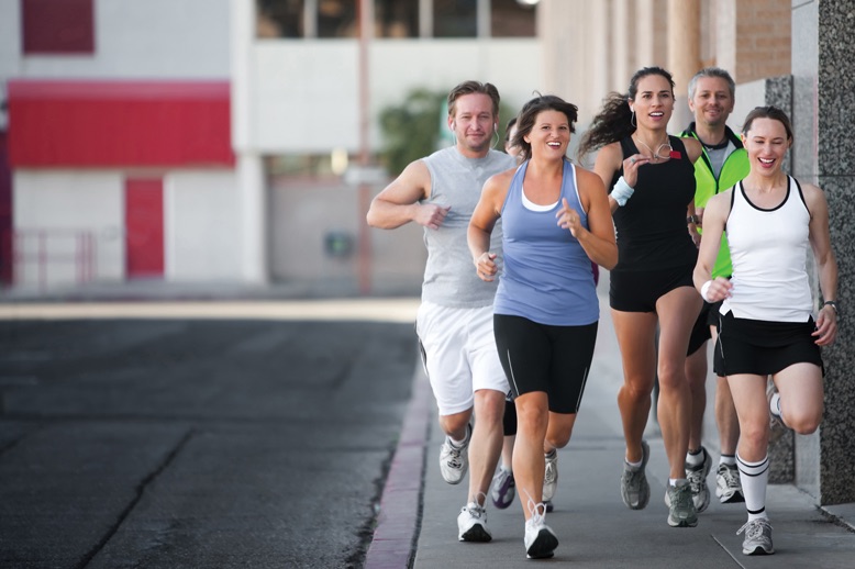 group running in street