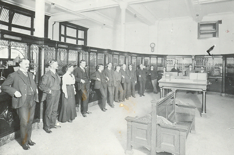 employees lined up inside RBC vancouver main branch 1904