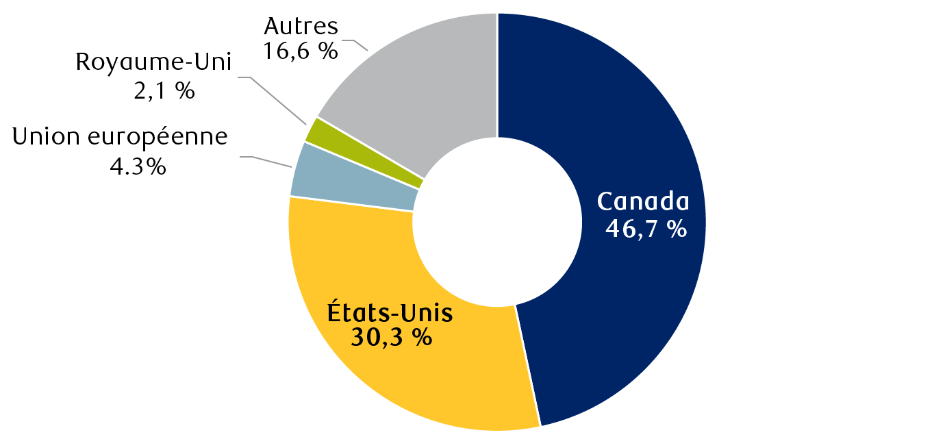 Répartition géographique des revenus de l’indice composé S&P/TSX