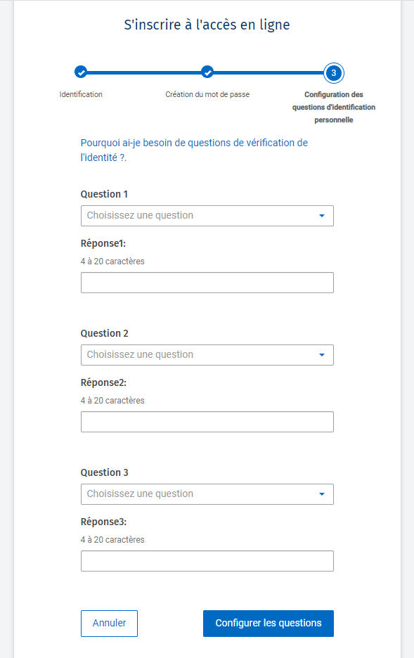entrer des questions de vérification